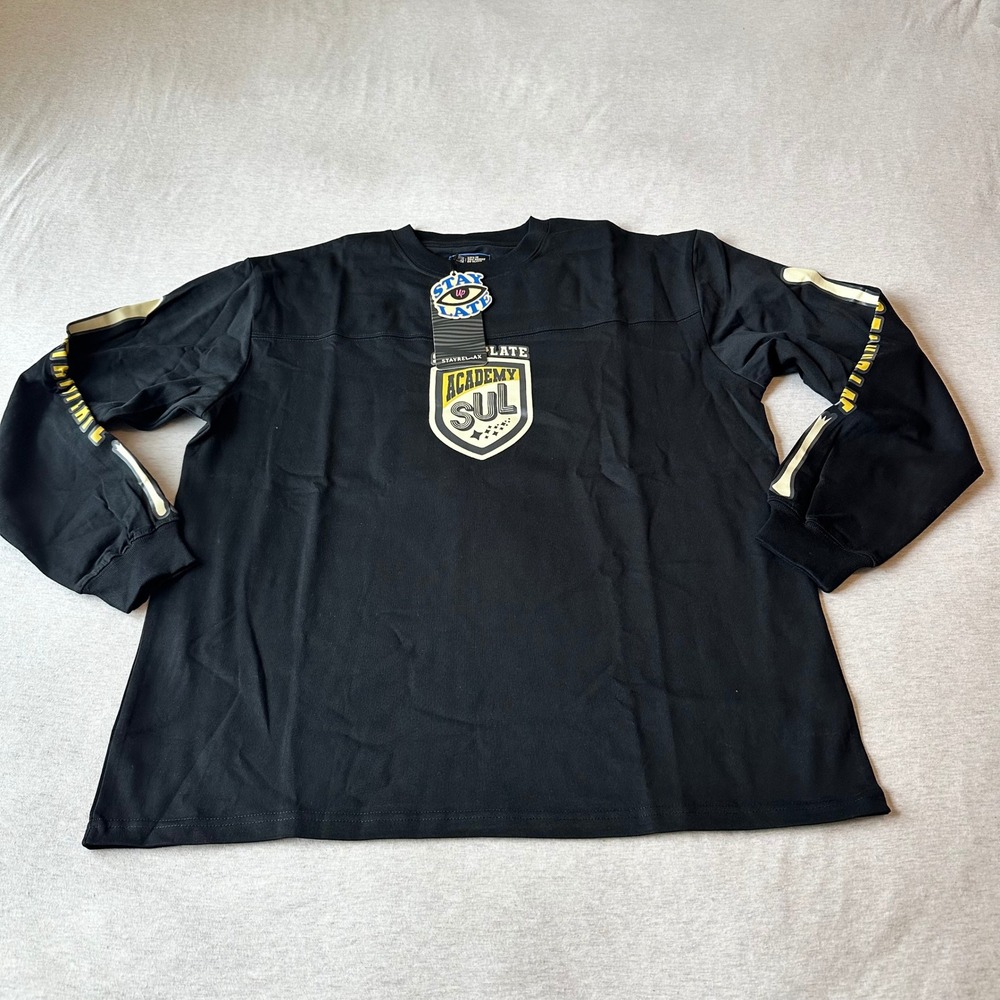 STAYRELAX Stay Up Late‎ Academy SUL Long Sleeve Graphic Tee Black Mens Small NEW